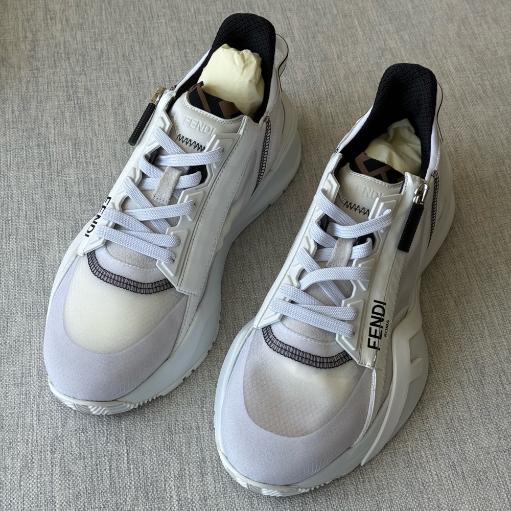 NIB Fendi Woman’s White Sneakers, fabric and calf leather. Size 40